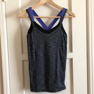 Lululemon Gray Camo Tank w/ built in purple bra, 4